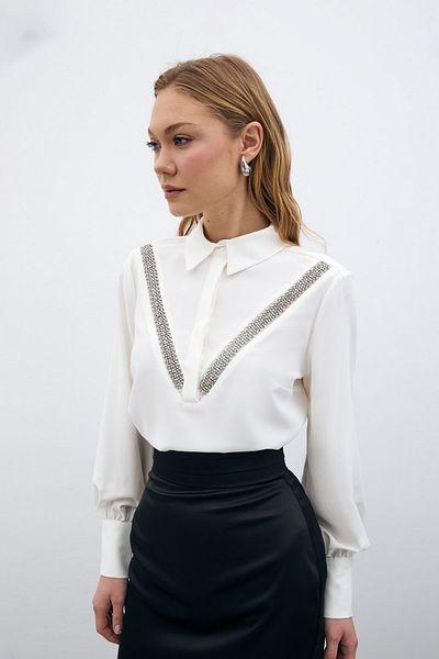 Sateen Ecru Blouse - Stripe Accessory