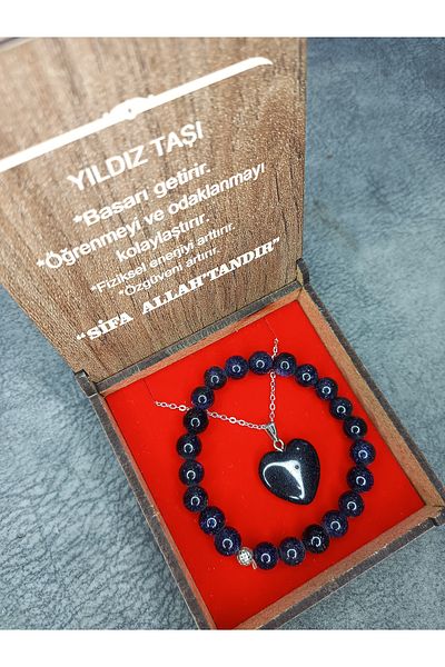 Mos Tespih Star Stone Natural Stone Necklace and Bracelet Set in Special Box