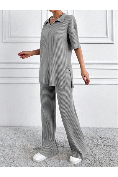 Barbielbutik Wide Ribbed Polo Neck Short Sleeve Suit