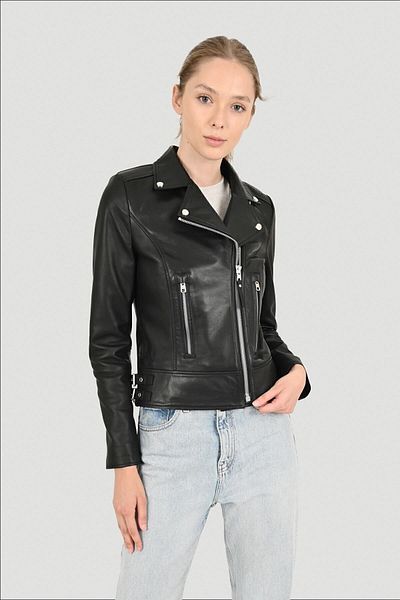 ALİN Дамско яке от естествена кожа Liberty Black Biker Размери на изображението