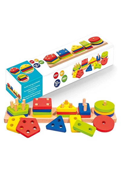 Svein Eğitici Ahşap Geometrik Şekiller Geçirmeli Bultak Yerleştirme Oyunu 5'l...