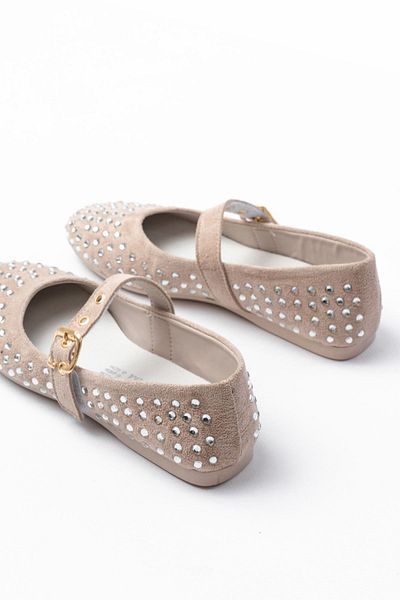 Moda Asmira Dm-6020 Beige Troc Helmet Buckle Daily Women's Ballerinas