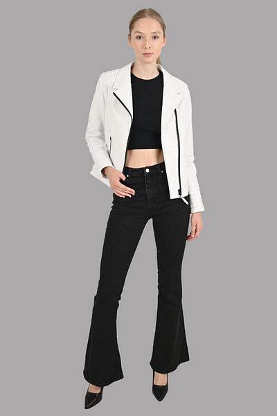 ALİN Alexa Women's White Biker Genuine Leather Jacket Size Measurements Visual