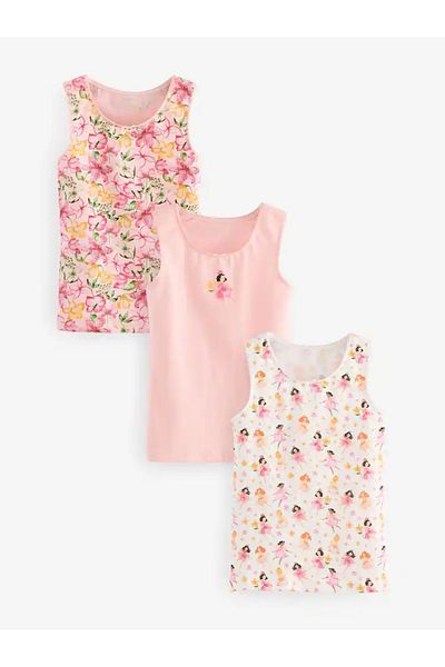 Next Baby Pink / Blue / White - Fairy Vests 3 Pack Girls Singlet