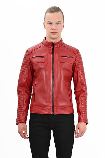 ALİN Sandor Men's Red Genuine Leather Jacket Size Measurements Visually
