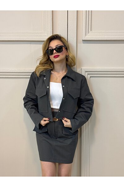 FEHUBLOOM Belt Detailed Jacket Skirt Set