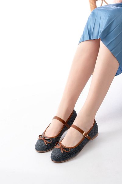 serkanseyyid 6321 Laci Linen Daily Helmet Ballerinas with Buckle