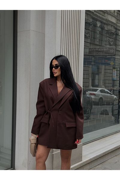 LB Laluna Butik Γυναικείο Μπουφάν Blazer με διπλό στήθος με δέσιμο στο πλάι