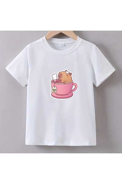 makiteks تي شيرت قطني عالي الجودة للأطفال من سن 5 إلى 14 عامًا Lükü Pminler and Capybara Dreams