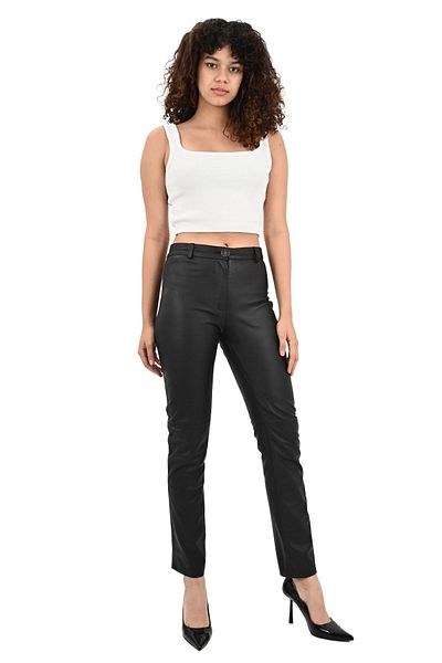 ALİN Pepe Women Black Fit Genuine Leather Pants Size Measurements Visually