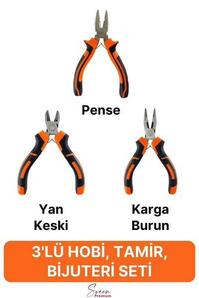 Svein Mini Takı Bijuteri Seti Dayanıklı Kesme Kıvırma Pense Yan Keski Karga Burun Hobi Alet Takımı 3'lü