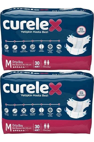 Curelex حفاضات للمرضى البالغين - حجم متوسط M، 60 قطعة مفردة، سطح من القماش مع حزام خصر
