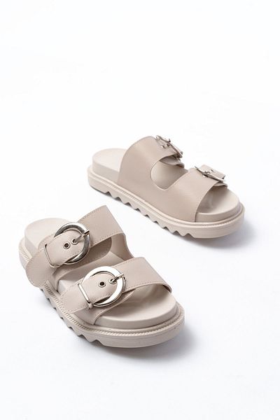 Moda Asmira Dm-6010 Beige Daily Women's Slippers with Buckle Accessories