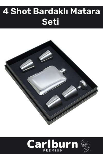 Carlburn Özel Üretim Uzun Süre Soğuk Tutan Kahve Çelik Kutulu 1 Matara 4 Shot...