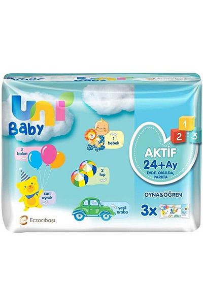 Uni Baby Wet Towel Active - Play and Learn 52 Sheets (Set of 12) 624 Sheets (4Pk*3)