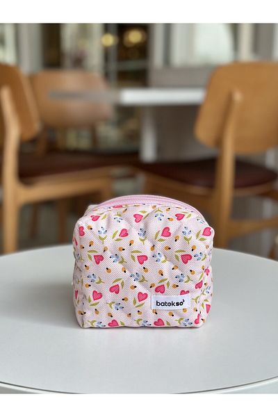 Batekso Heart Flower Patterned Makeup Bag - Small Size