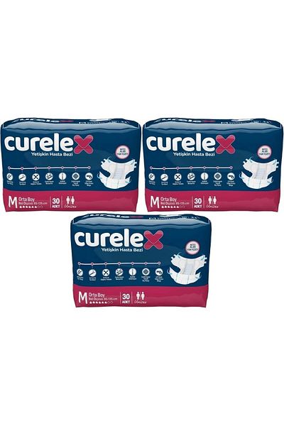 Curelex حفاضات للمرضى البالغين - حجم متوسط M، 90 قطعة مفردة، سطح من القماش مع حزام خصر