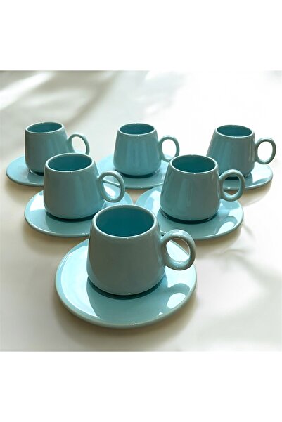 Nokta Türk kahvesi fincanı 12 parça 6 kişilik Elit serisi mavi
