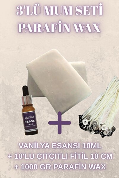 Misse Mum Yapım Seti Parafin Wax 1 Kg-Mum Esansı 10ml-10 Lu Fitil 10cm Mum Ya...
