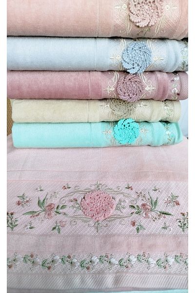 Fiesta Velvet Dual Border 3D Embroidered 100% Cotton Kitchen Towel 30X50 cm 6 Pieces