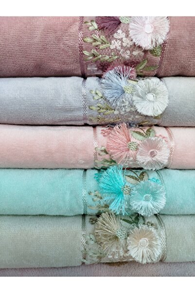 Fiesta 3D вишивка на оксамиті з подвійним бордюром - 100% бавовняна рушник для рук і обличчя - 6 штук 50x90 см