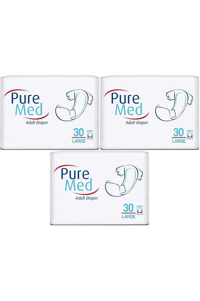 Puremed Patient Diapers - Large L Large 90 Pieces Textile Surface with Waist Band (3Pk*30)