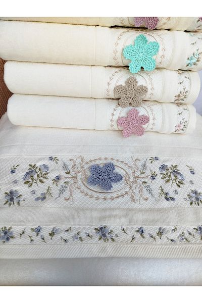 Fiesta Velvet Dual Border 3D Embroidered 100% Cotton 50X90 cm Hand Face Towel (6 Pieces)