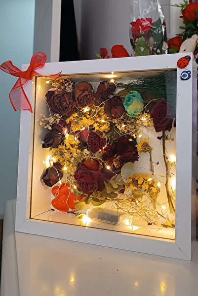 Verda Çerçeve 25x25 Cm Ledli Beyaz Isimsiz Derin Gül Çerçevesi! Gül Kutusu! Hkmticaret