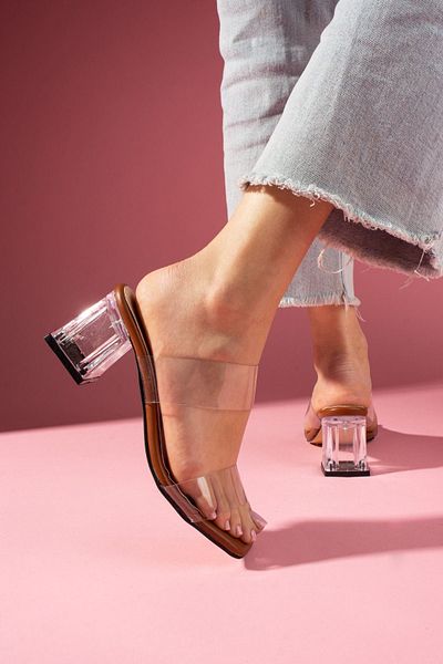 FUGA MODA Διαφανής ζώνη Rosella Tan και παντόφλες με διάφανο τακούνι
