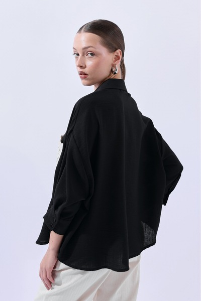 Reyon Чорна сорочка з кишенями 34158