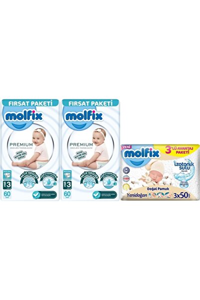 Molfix Premium Bebek Bezi Beden:3 (4-9KG) Midi 120 Adet Fırsat Pk + 3 Adet Is...