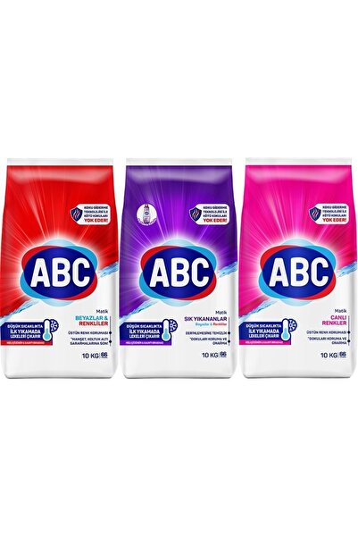 ABC Matik Toz Çamaşır Deterjanı 30KG (3PK*10KG) Karma Set Klasik&Sık Yıkananl...