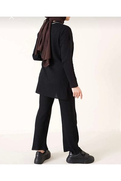 EkoGiyim Ribbed Long Sleeve Bottom-Top Double Set