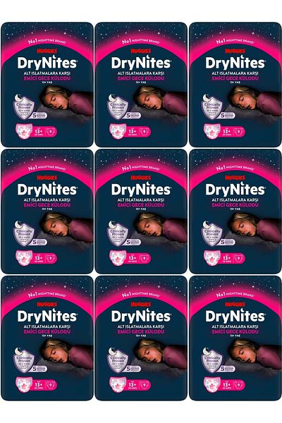 DryNites Absorbent Night Panties/Underpants Diaper Girl 13 Years Old (48-60kg) X Large 81 Pieces (9Pk*9)