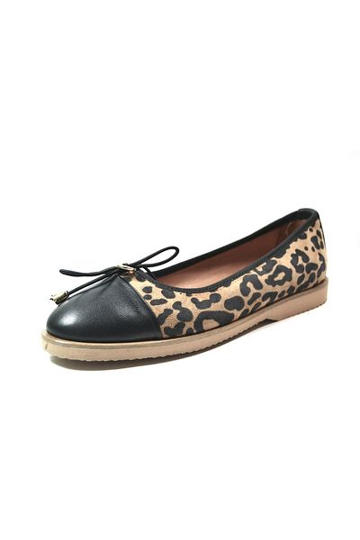 Onlo Ayakkabı Pantofi Onlo 25.810 Balerini de damă din piele naturală cu model leopard negru