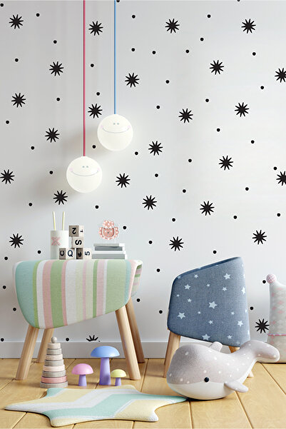 Lizpo Decor ملصق حائط على شكل نجمة ونقطة، 215 قطعة باللون الأسود - ديكور لغرف...