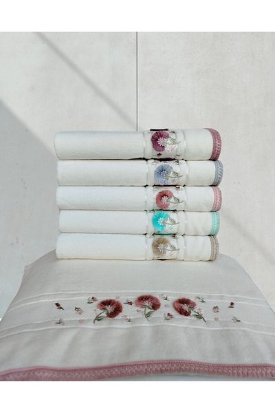 Fiesta Velvet Dual Border 3D Κεντημένο 100% Βαμβάκι 50x90 cm Πετσέτα προσώπου (6 τεμάχια)