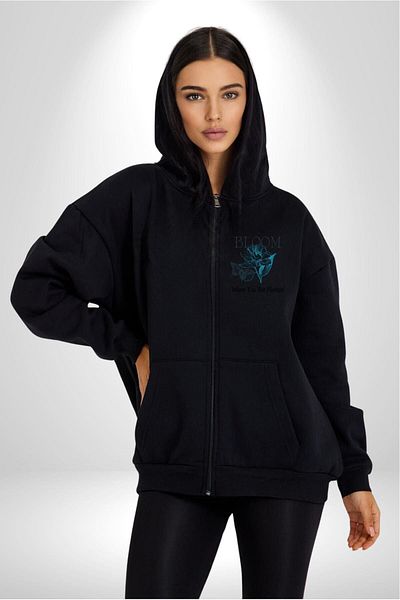 Soufeel Pencil Butterfly Blooming Flower Women's Men's Printed Zippered Hooded Cardigan Sweatshirt
