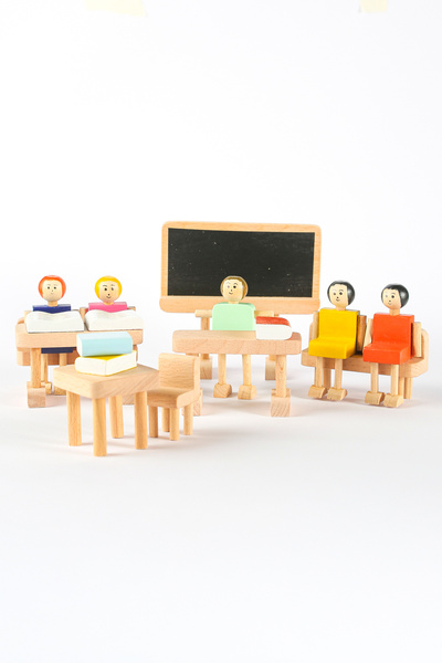 MUCİT KİDS Ahşap Oyuncak Okul Seti - Montessori Uyumlu Eğitici Doğal Ahşap Oy...