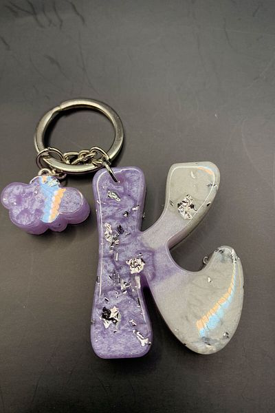 BİZİMSÜS K Letter Marble Pattern Lilac Keychain - Gift Keychain - Epoxy