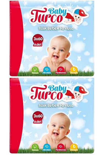 Baby Turco مجموعة من 6 مناديل مبللة كلاسيكية مع غطاء بلاستيكي على شكل أوراق ش...