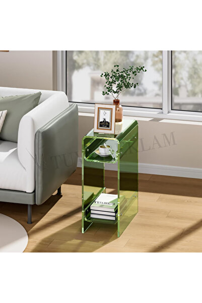 TUVA Şeffaf Pleksi Yeni Nesil Kullanışlı Dar Gece Sehpası, Yatak Odası Salon ...