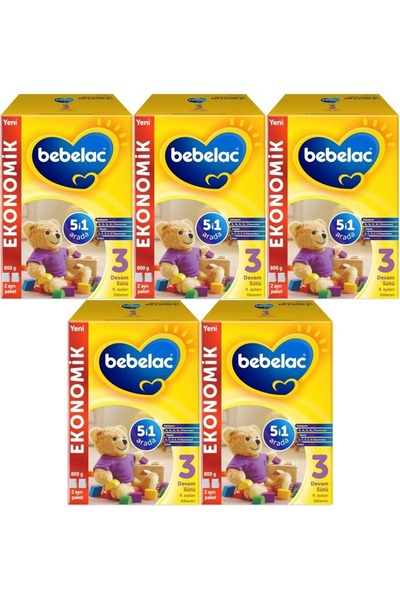 Bebelac 800gr No:3 Devam Sütü (9-12 AY) (5 Lİ SET)