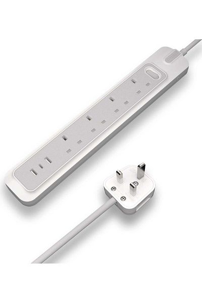 RAFEED وصلة طاقة مع مفتاح رئيسي 4 قطع كابل 2 متر مع 2 منفذ USB A و 1 منفذ USB C