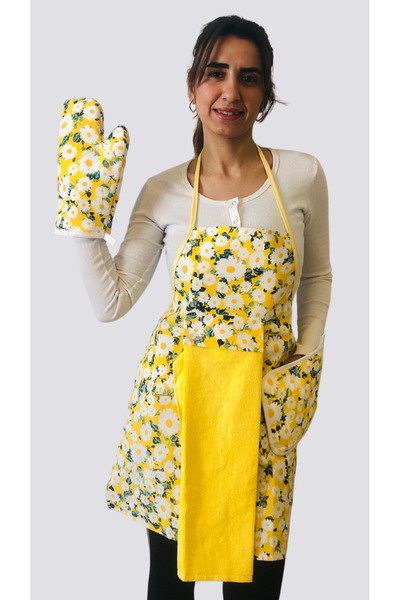 Home Waterproof Kitchen Apron with Towel, 1 Glove, 1 Pot Holder