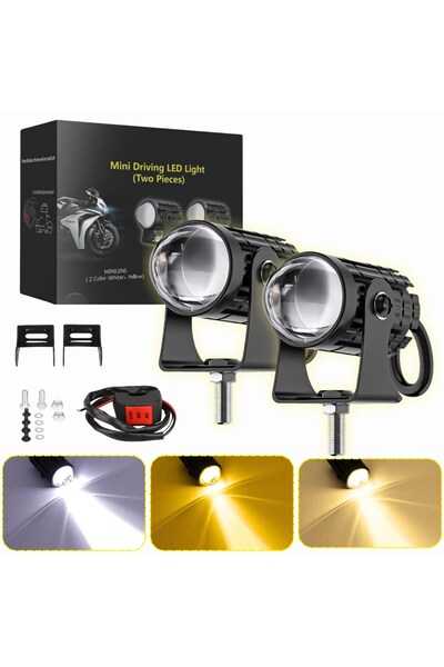 Motosiklet Scooter Mini Sis Farı Set Düğme Hediyeli Beyaz Sarı Mini Kasa 12V/24V Led Işık
