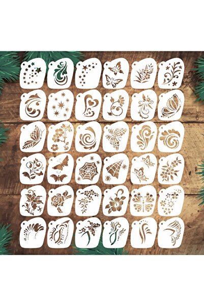 STENCİLTASARIM Stencil Tasarım 36 Adet SL087 Yüz Boyama Stencilleri SET33 Pasta, Ahşap, Yüz Boyama Şablonu