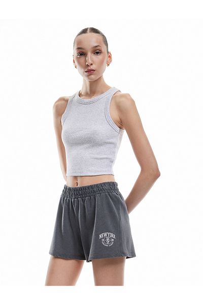 Koton Cotton Printed Slim Fit Mini Elastic Waist Shorts