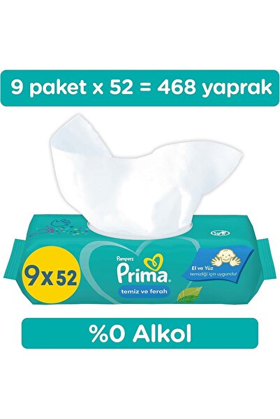 Prima ISLAK HAVLU FRESH TEMİZ FERAH 52Lİ 9 ADET