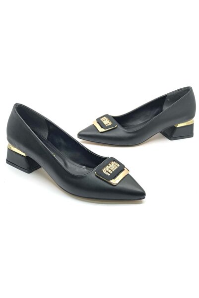 Kids Club Shoes Balerina de damă cu toc scurt cu cataramă Mehtap NEGRĂ